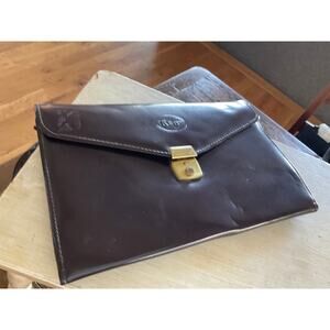Vintage Keny Leatherette Document Portfolio – Brown with Brass Lock Mid-Century
